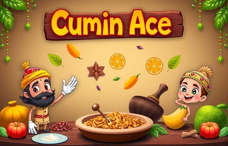 Cumin Ace Official Cover Cumin Ace game cover featuring Indian spices and animated characters