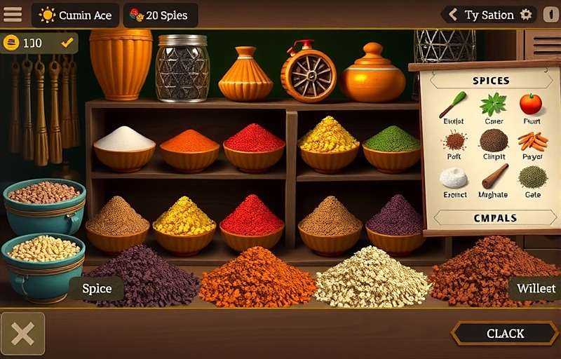 Cumin Ace Gameplay Cumin Ace gameplay showing spice collection in a traditional Indian market
